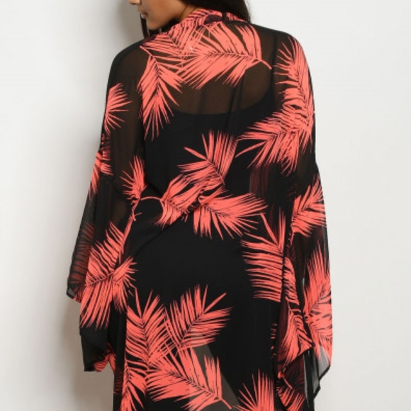 CORAL & BLACK KIMONO / CARDIGAN - Picture 5 of 8